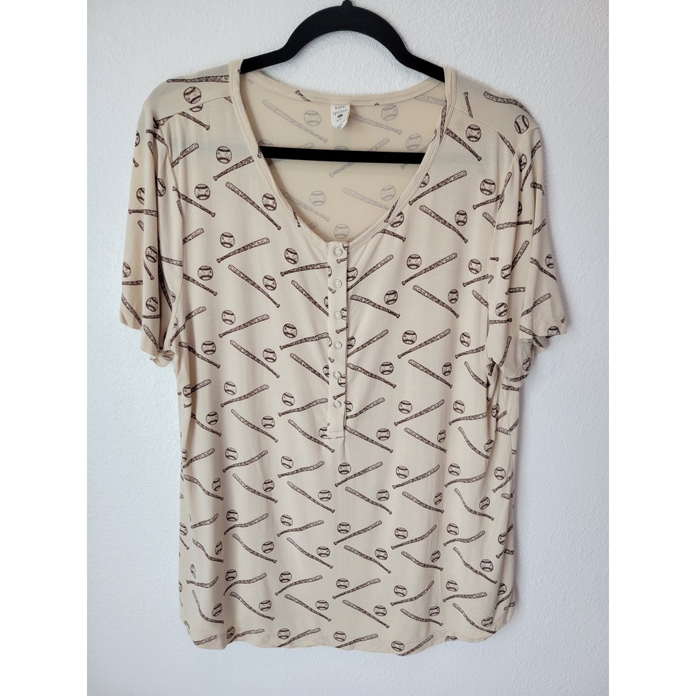 Kate Quinn Bamboo Stretch Baseball Print Henley Tee – Women's XXL